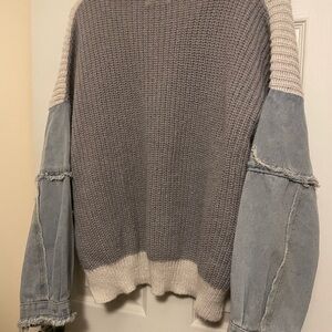 ADORA Gray and Cream Sweater with Denim Accents